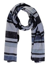 Iniziative Moda Italiana Gray Blue Stripes  Unisex Men Woman Cotton Blend Scarf - £50.51 GBP