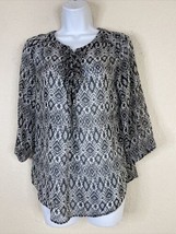 AGB Womens Size S Sheer Geometric Tie Neck Blouse 3/4 Sleeve - $7.08