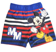 Disney Boys Mickey Mouse Swim Trunks 2T Red White Blue Stripes Swimsuit Infant - £9.48 GBP