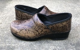 DANSKO Professional Tooled Clogs Brown Paisley Floral Women&#39;s Size 40 US 9.5-10 - £12.73 GBP