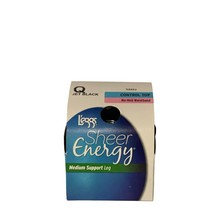 NEW L&#39;eggs Sheer Energy Control Top Pantyhose Medium Support Jet Black Size Q - $13.08