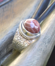 Statement ring, large stone ring, Rhodochrosite Ring, Gemstone Ring, Red (R4) - £23.17 GBP