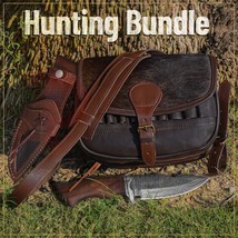 Leather Cartridge Bag Hunting Ammo Bag Shotgun Shell Holder Bag &amp; Bobcat Knife - £63.28 GBP