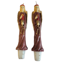 Vintage 2 Christmas Angel Carved Taper Candles 6&quot; Novelty Holiday Red Unburned - £17.80 GBP