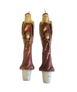 Vintage 2 Christmas Angel Carved Taper Candles 6&quot; Novelty Holiday Red Un... - £17.89 GBP