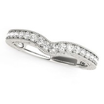 14k White Gold Bead Border Curved Diamond Wedding Band (1/4 cttw) - £627.43 GBP