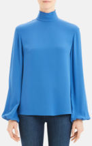 THEORY Womens Blouse Classic Mock Nk Elegant Solid Blue Size M J0802506 - £119.04 GBP