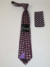 Men's Stacy Adams Tie and Hankie Set Woven Silky #Stacy2 Burgundy Polka Dot image 2