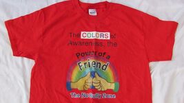 Men Women t shirt NEW red awareness power of a friend No Bully zone M te... - $10.18
