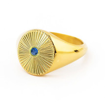 Blue Sapphire Gemstone Ring, Hand-Carved Sun Signet Ring, Personalized Sapphire - £1,141.25 GBP