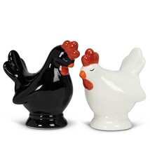 Chicken Salt Pepper Shakers Set Ceramic 3.5" High Glossy Farmhouse Black White image 1
