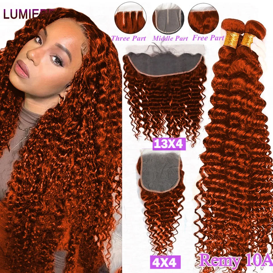 Ginger Bundles With Closure Orange Colored Deep Wave Bundles with Closure Remy - $147.56+