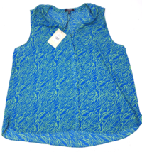 New NYDJ Women&#39;s Sleeveless Pintuck Blouse Blue Green Zerbra Print Size XL - £31.34 GBP
