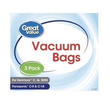 Great Value Vacuum Bags, Kenmore C, Q, 5055, Panasonic C-5 &amp; C18, 3 Pack - £13.32 GBP