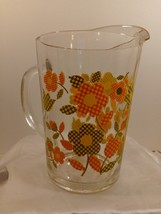 Vintage Anchor Hocking Checkered Daisy Flowers Glass Pitcher 1960/1970 - £23.74 GBP