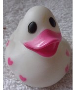 Cute Little Mini White Plastic Duck With Pink Hearts - $1.99