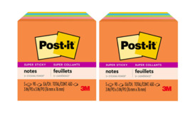Post-it Super Sticky Notes, 3x3 in, 5 Pads, 2x the Sticking Power, 2 Pack - $13.29