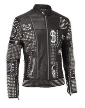 New Mens New Handmade Black Leather Punk Plein Style Studded Biker Jacket For Me - £158.26 GBP