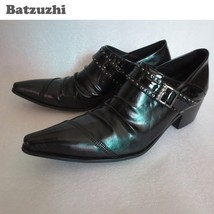 Batzuzhi 6.5CM White Wedding Men&#39;s Leather Shoes Pointed Toe High-heeled Men&#39;s S - £113.44 GBP