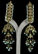 Antique Diamond Pearl 22K Gold Jadau Kundan Meena Ladies Peacock Dangle Earring - £6,755.57 GBP