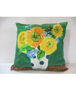 NEW Kate Spade Silk Throw Pillow Sunflower Floral Vase Green &amp; Yellow - $88.18 CAD