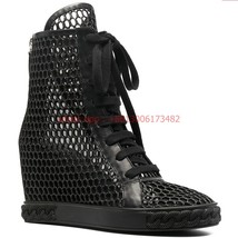 design brand woman white black Mesh high-top shoes round toe net yarn breathable - £152.73 GBP