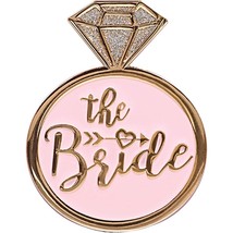 Chic Pink and Gold The Bride Metal Enamel Pin Diamond Ring Shape 3&quot; Wedding - $4.95