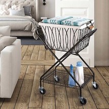 Rolling Laundry Basket Hamper Cart Washing Clothing Basket Carrier On Wheels New - £69.53 GBP