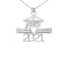 925 Sterling Silver Class of 2021 Graduation Diploma Cap Heart Pendant Necklace - £25.67 GBP+