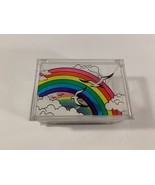 Children&#39;s Jewelry Box Plastic with Mirror Bottom Rainbow Birds Clouds D... - £1.80 GBP