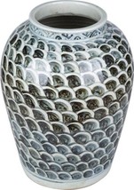 Jar Vase Fish Scale White Blue Porcelain Hand-Crafted - £392.09 GBP