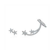 Star Comet Asymmetry Stud Earrings for Women Clear CZ Bright Meteor Ear Stud 925 - £17.72 GBP