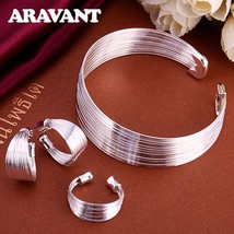 New Fashion 925 Silver Jewelry Sets Simple Multi Line Open Bangle Rings Earring  - £15.18 GBP