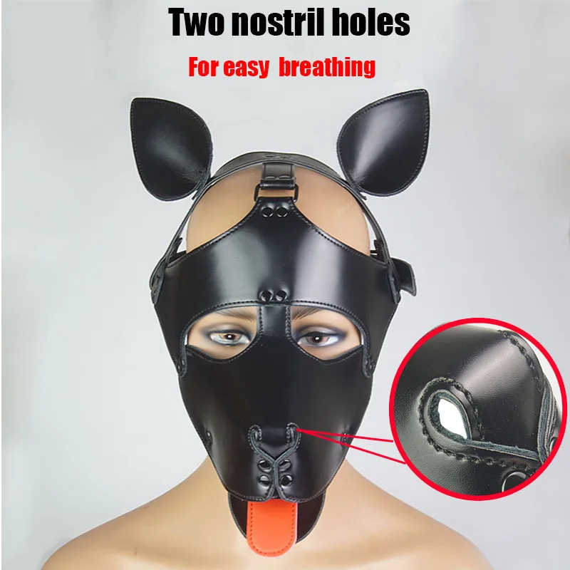 House Home Leather Pet Puppy Play Hood,Tongue Out  Home Dog Mask ,Canine Mature  - £23.46 GBP