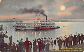 Peoria Illinois Il~Moonlight SCENE-STEAMBOAT On RIVER~1911 Antique Postcard - £9.03 GBP