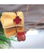 2pcs Set Lucky Flower Natural Red Nanhong Agate Rose Gold Plated Sterlin... - €239,00 EUR