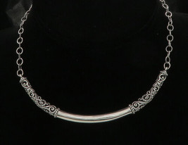 CAROLYN POLLACK 925 Silver - Vintage Swirl Curved Bar Chain Necklace - NE3675 - £89.31 GBP