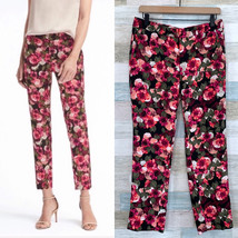 Banana Republic Floral Avery Ankle Dress Pants Pink Black Mid Rise Womens 4 - £27.36 GBP