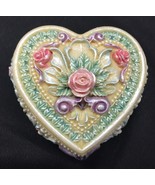 Vintage Carved Rose Heart Shaped Covered Trinket Dish Hand Crafted Resin... - £11.76 GBP