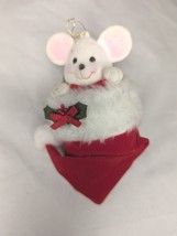 VTG 1980s Avon Flocked Peek A Boo Mouse Christmas Tree Ornament Fuzzy Love Gift - $19.88