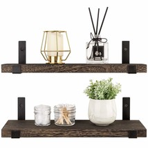Rustic Wood Floating Shelves Wall Mounted Shelving Set Of 2 Decorative Wall Stor - £30.66 GBP