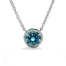 0.35 Carat Enhanced Blue Diamond Bezel 18&quot; Chain 14K Solid White Gold - £190.85 GBP
