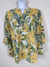 NWT Cocomo Womens Plus Size 2X Yellow Tropical Floral V-neck Top 3/4 Sleeve - £22.46 GBP