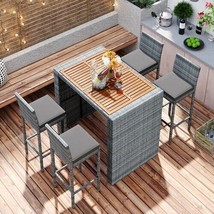 Modern 5-Piece Bar Set with Height Chairs and Table Top in Brown Wood and Gray - £897.33 GBP