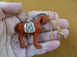 J27-13 Red CINNABAR Horse colt carved wood lacquer jewelry 18&quot; Pendant necklace - £22.78 GBP