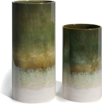 Modern Market Ceramic Stoneware Vase Set, Green Ombre, Set Of 2, 9&quot;/ 7&quot; - $51.99