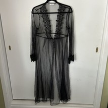 Delicates Black Sheer Net Long Black Cover Up  Robe Glam Crochet Floral Small - £19.38 GBP