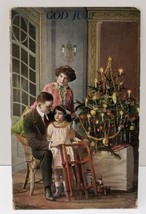 Christmas Greeting God Juli Decorated Tree Sled 1915 Sweden to US Postcard R2  - $16.95