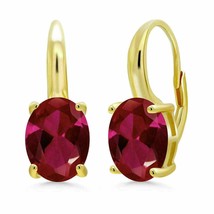 14K Yellow Gold Plated 3Ct Oval Cut Simulated Red Ruby Drop/Dangle Gift Earrings - £77.43 GBP