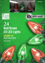 Home Accents Holiday 1009 514 202 24CT RED/GREEN Led C9 15&#39; Green String - New! - £13.39 GBP